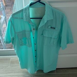 Bass Men's Short-Sleeve Button-Down Shirt in Aqua Blue